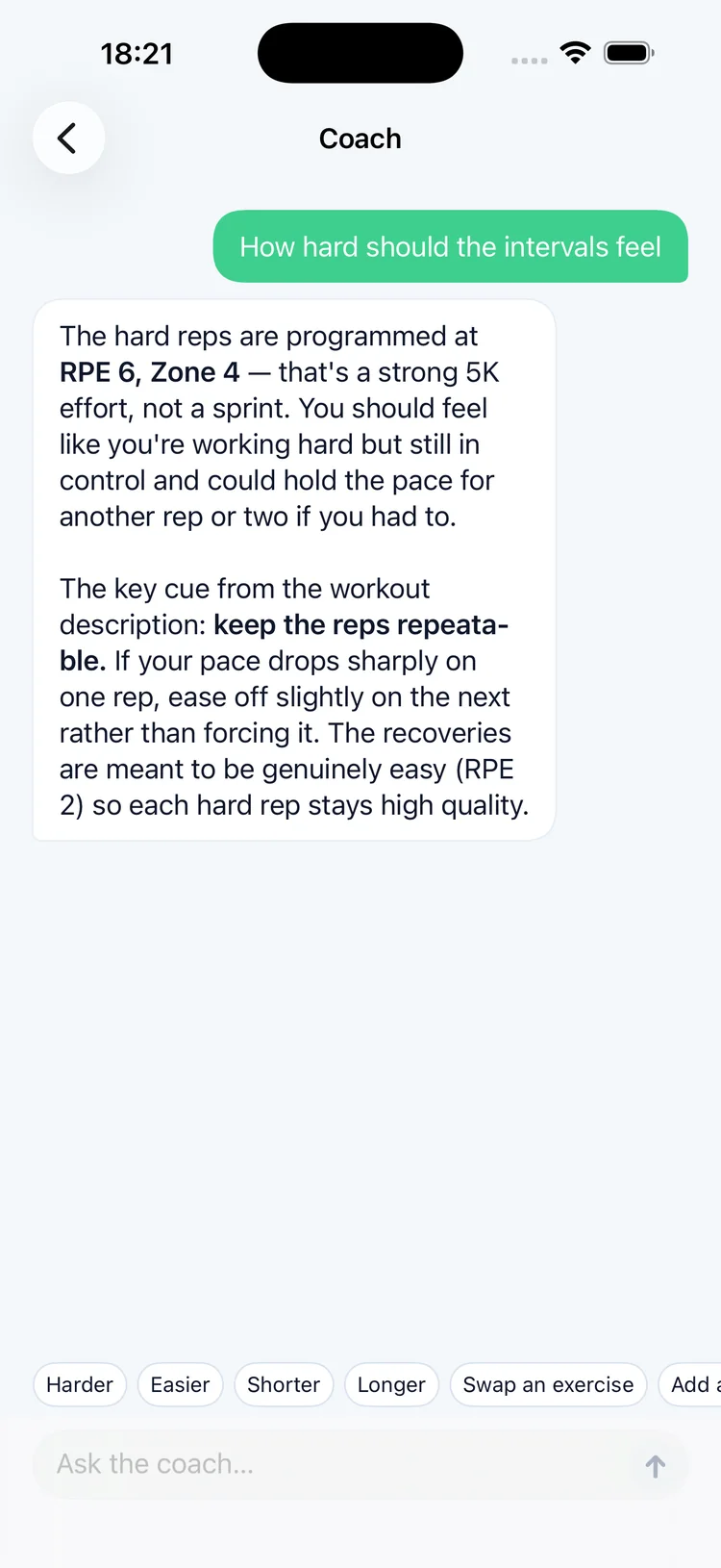 Chat with the coach about how hard intervals should feel